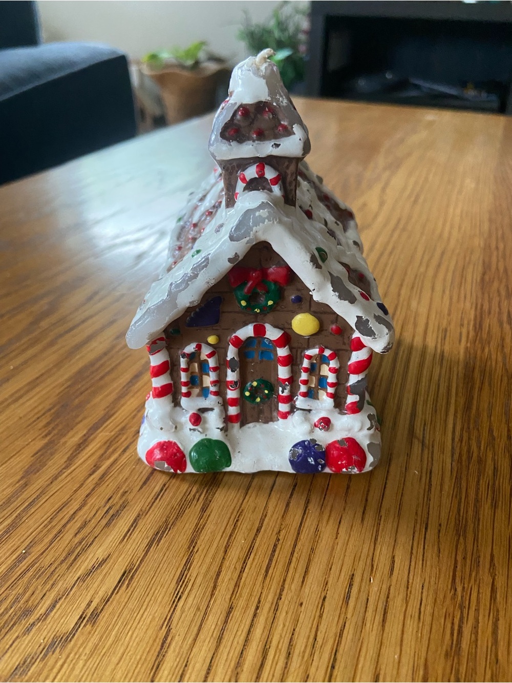 Holiday Gingerbread House Wax Candle - Brown & White Festive Decor